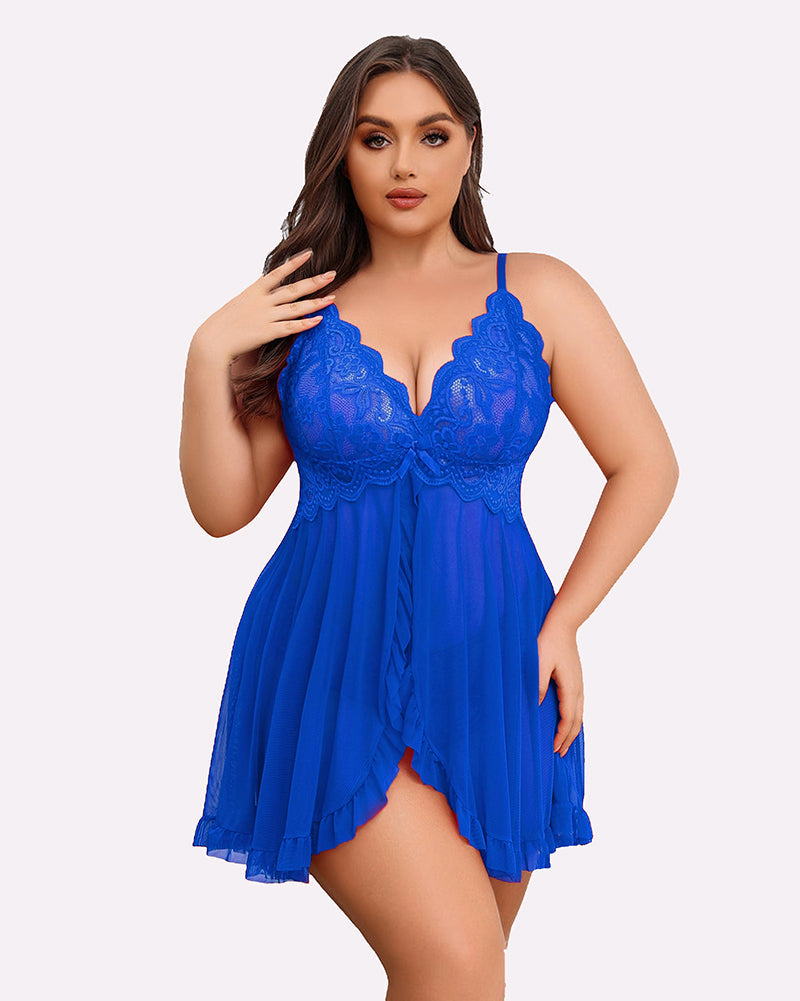 Plus Size Lace Open Front Babydoll-lovelira