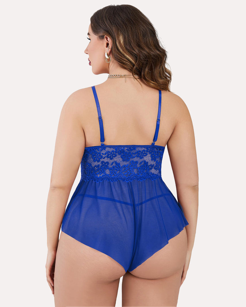 Plus Size Bodysuit Lace Teddy One Piece-lovelira