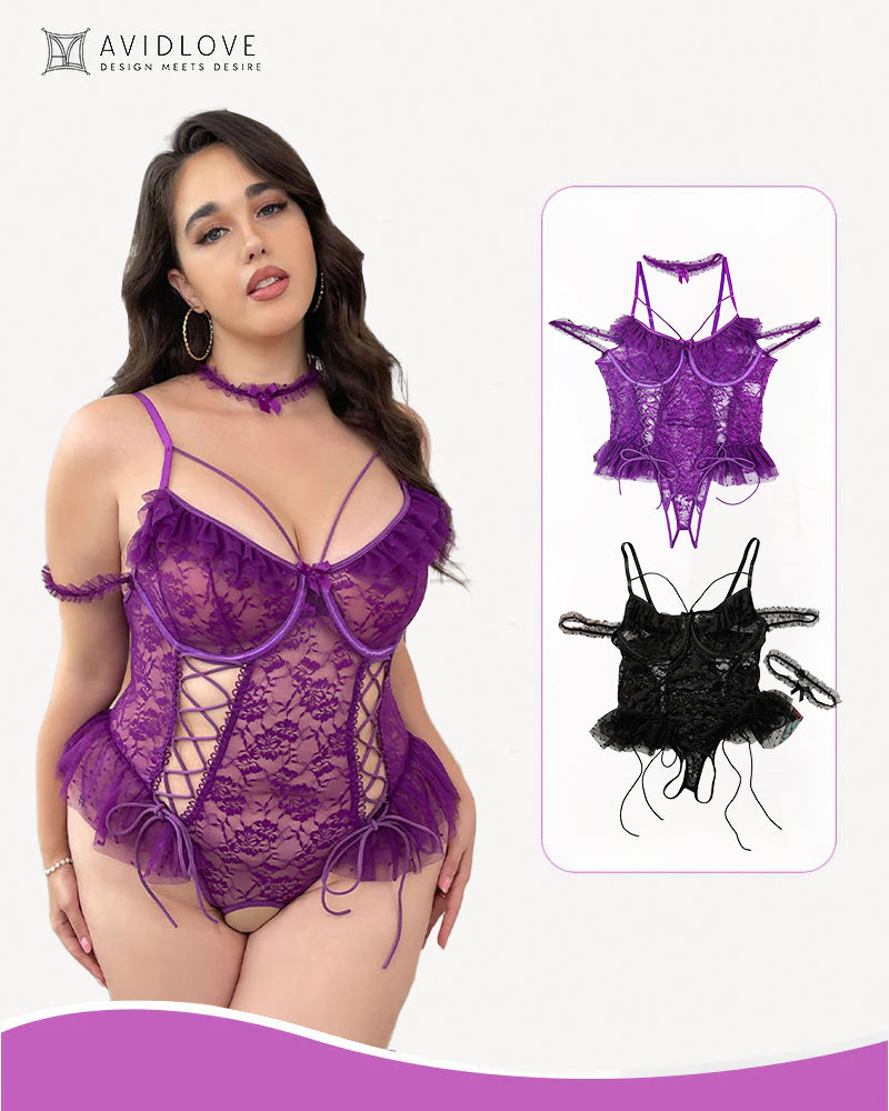 Plus Size Sheer Lace Bodysuits-lovelira