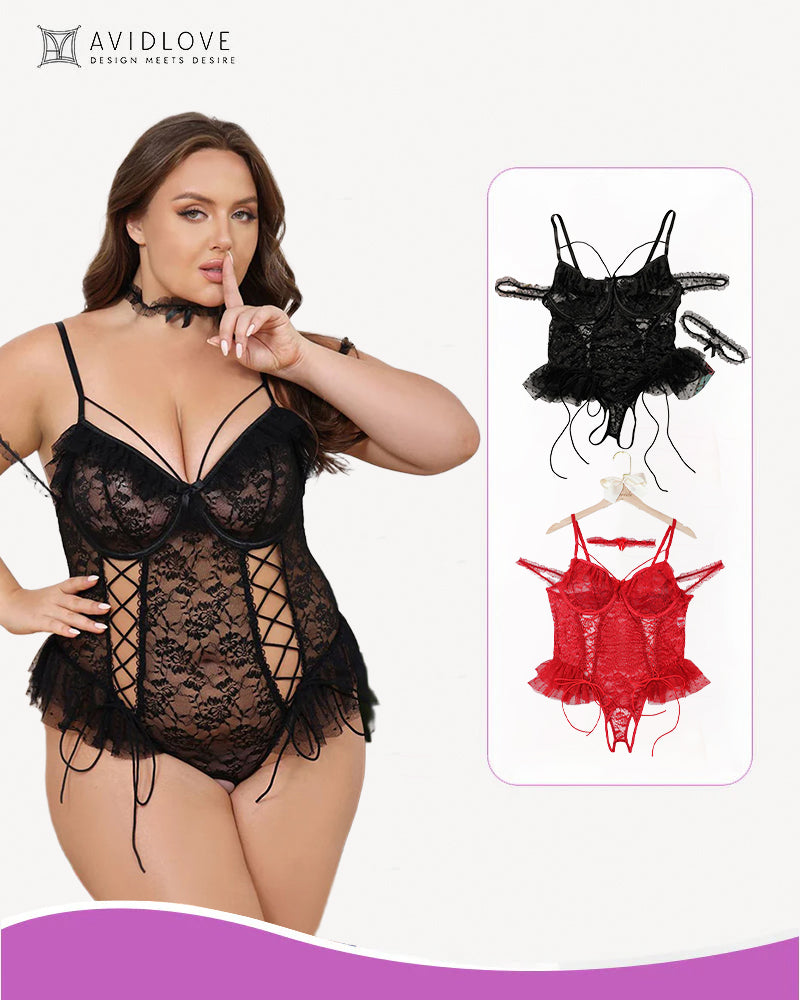 Plus Size Sheer Lace Bodysuits-lovelira