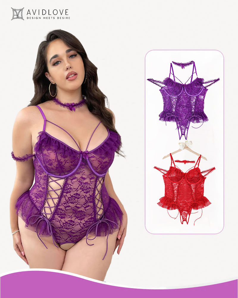 Plus Size Sheer Lace Bodysuits-lovelira