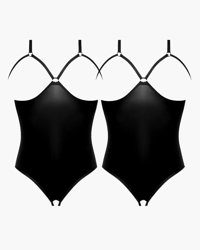 Leather PU Crotchless and Cupless Teddy-lovelira