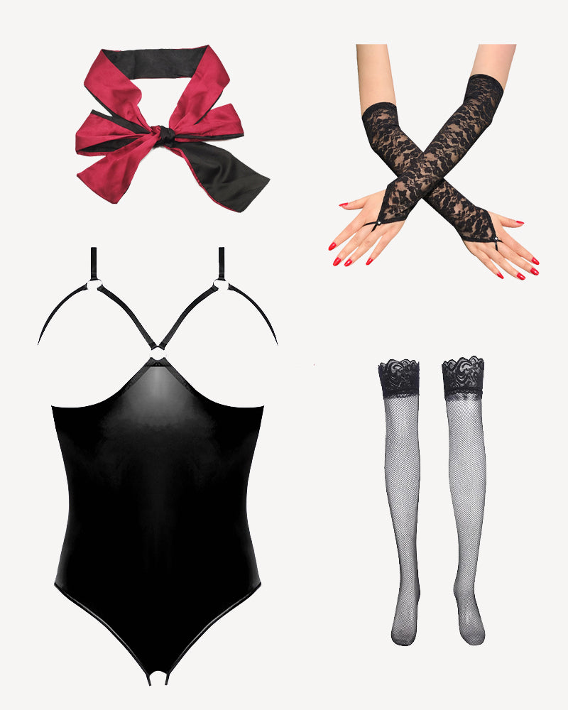 Leather PU Crotchless and Cupless Teddy-lovelira