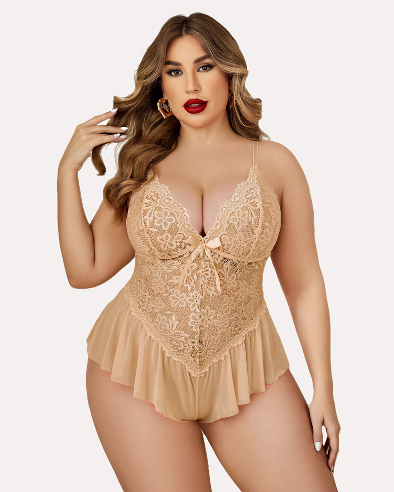 Plus Size Bodysuit Lace Teddy One Piece-lovelira