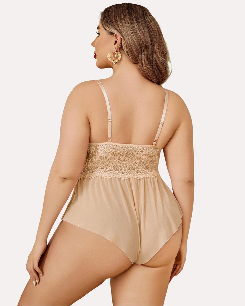 Plus Size Bodysuit Lace Teddy One Piece-lovelira