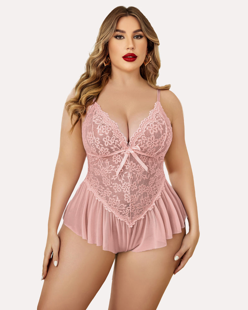 Plus Size Bodysuit Lace Teddy One Piece-lovelira