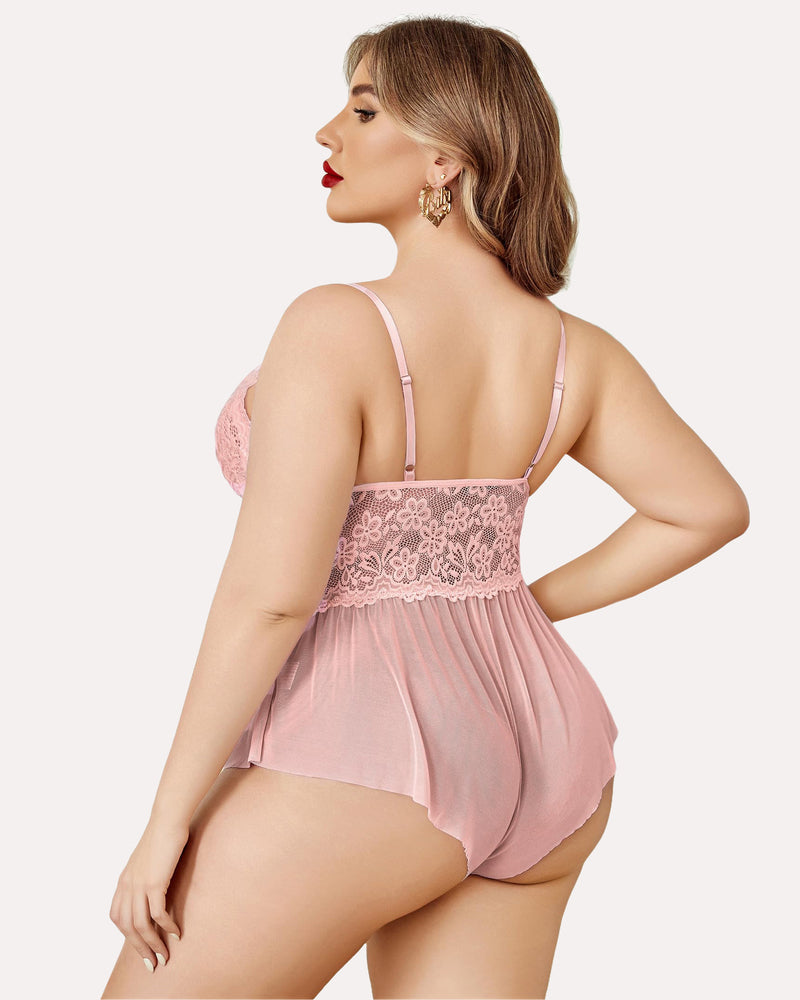 Plus Size Bodysuit Lace Teddy One Piece-lovelira