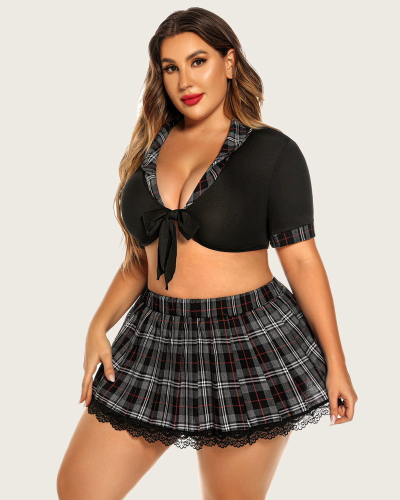 Plus Size Lingerie with Tie Top and Mini Skirt-lovelira