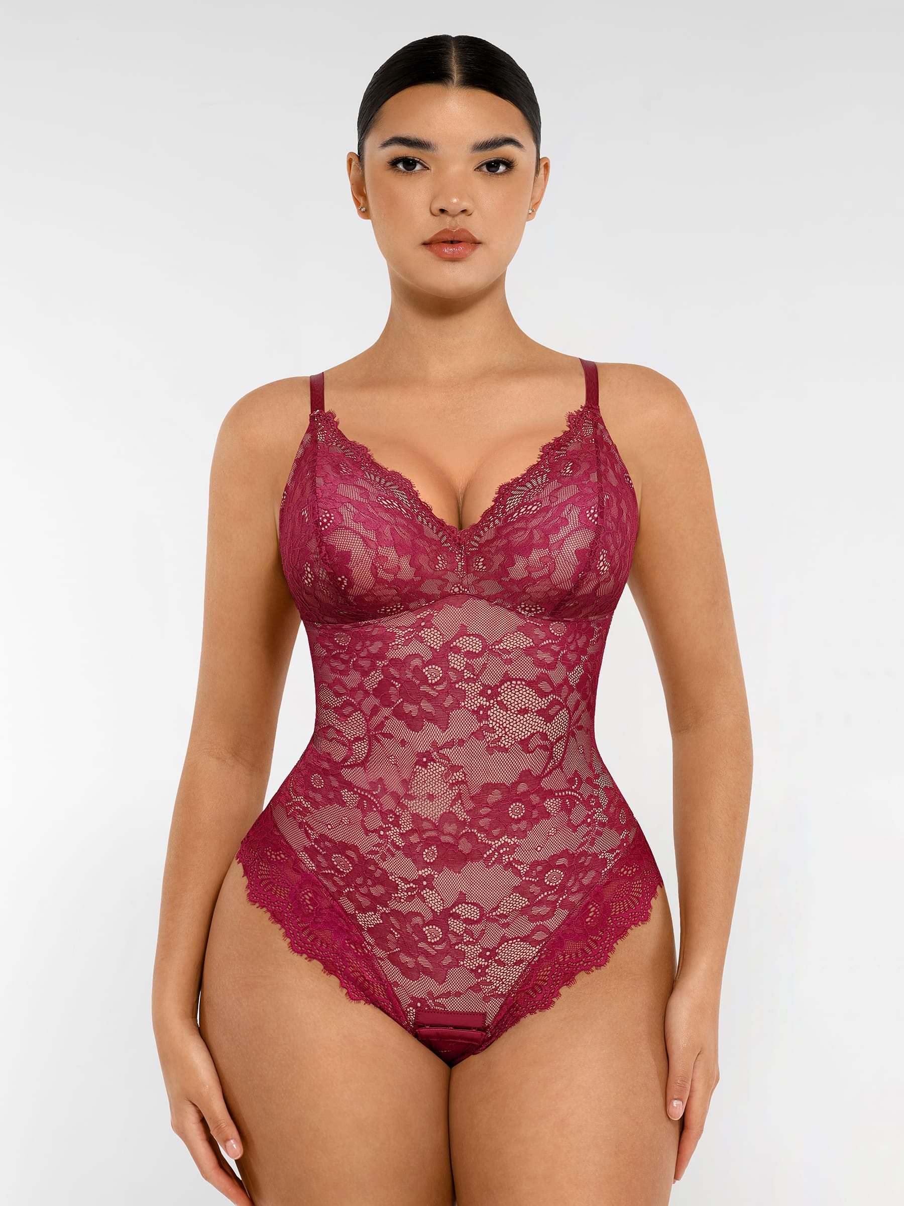 Feelingirl-V-Neck-Bodysuit-with-Lace-Fabric-RD3
