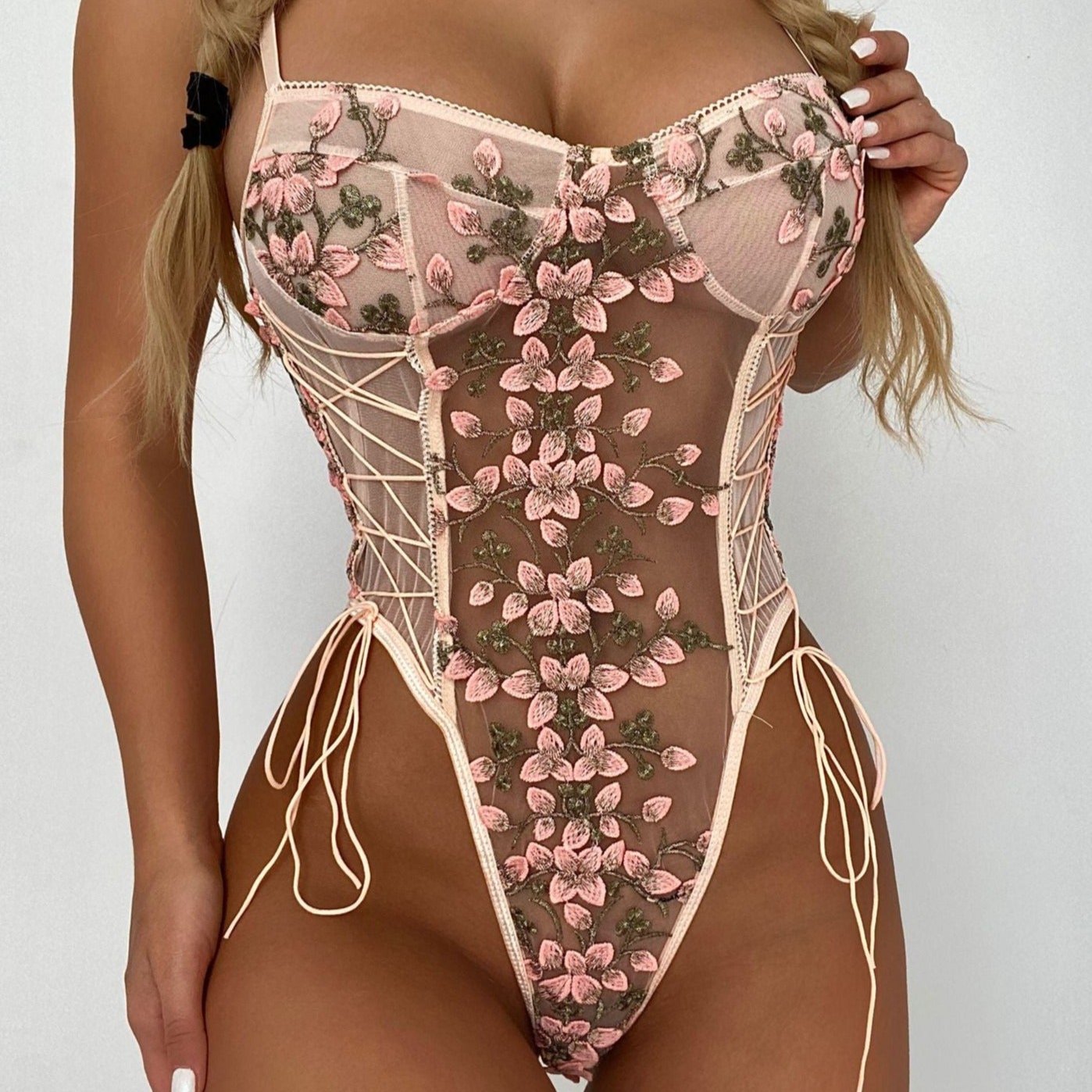 Model BS229Cross Hollow Crotchless Fishnet Bodysuits-lovelira