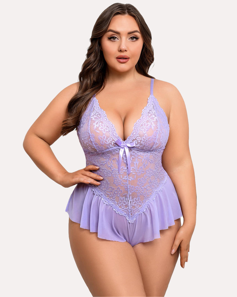 Plus Size Bodysuit Lace Teddy One Piece-lovelira