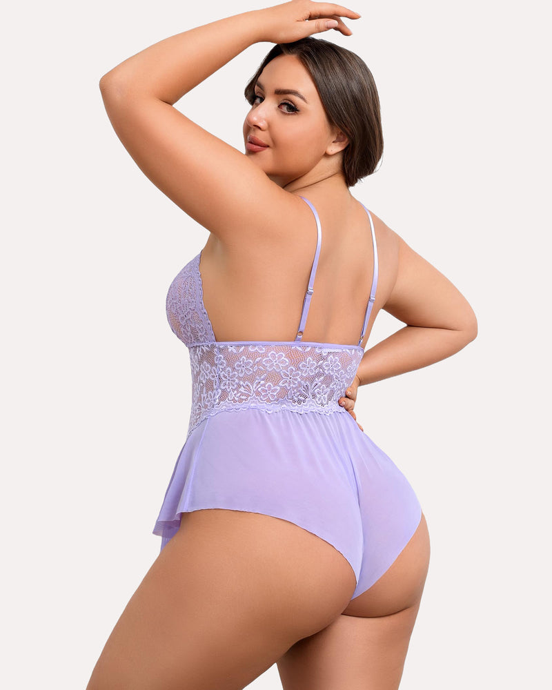 Plus Size Bodysuit Lace Teddy One Piece-lovelira