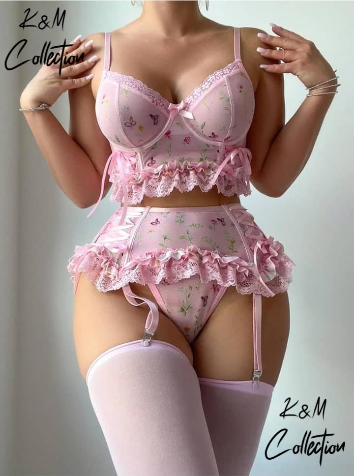 Sexy Lace Mesh Backless Ruffled Decoration Hollow Ring Buckle One-Piece Pajamas