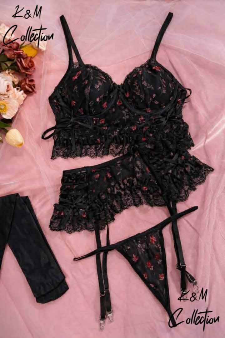 Sexy Lace Mesh Backless Ruffled Decoration Hollow Ring Buckle One-Piece Pajamas