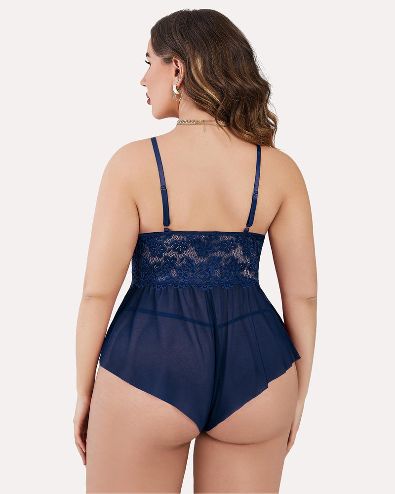 Plus Size Bodysuit Lace Teddy One Piece-lovelira