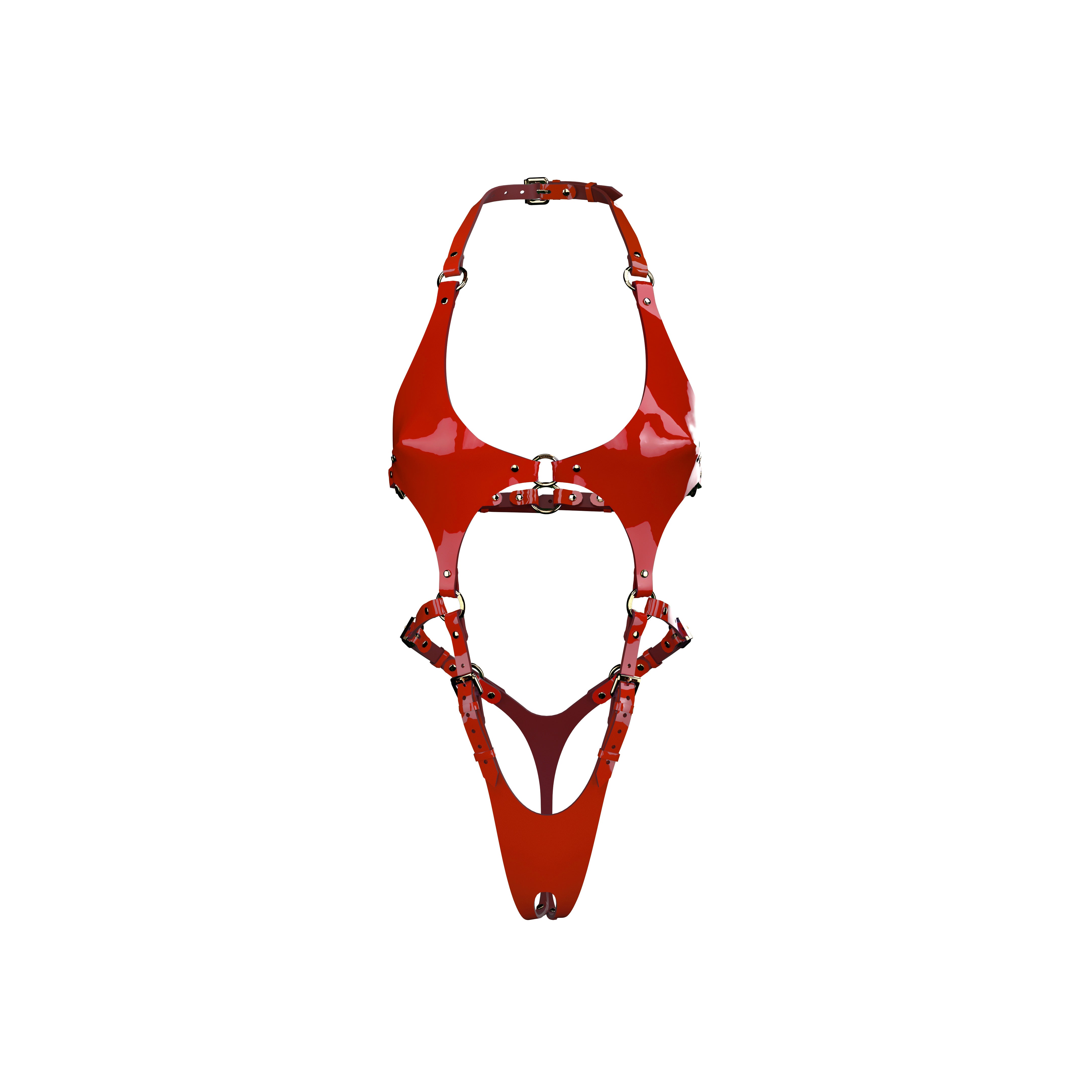Pamela Lacquer Leather Crotchless Fullbody in Red-lovelira