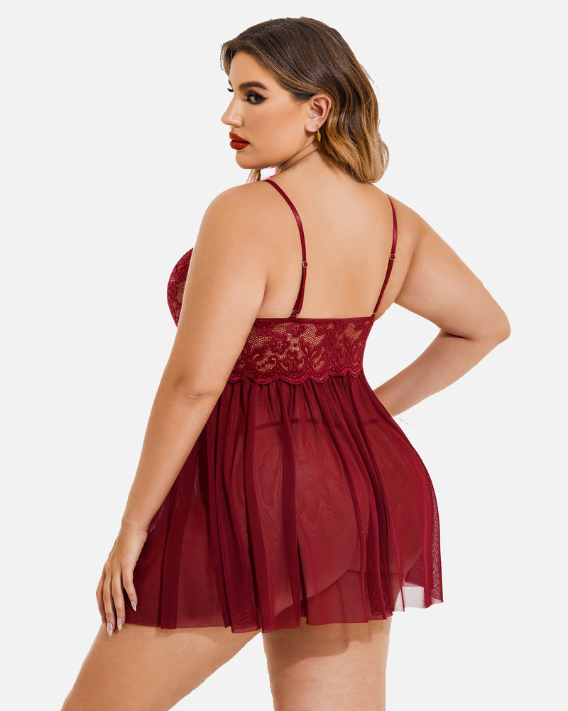 Plus Size V Neck Mesh Side Slit Babydolls-lovelira