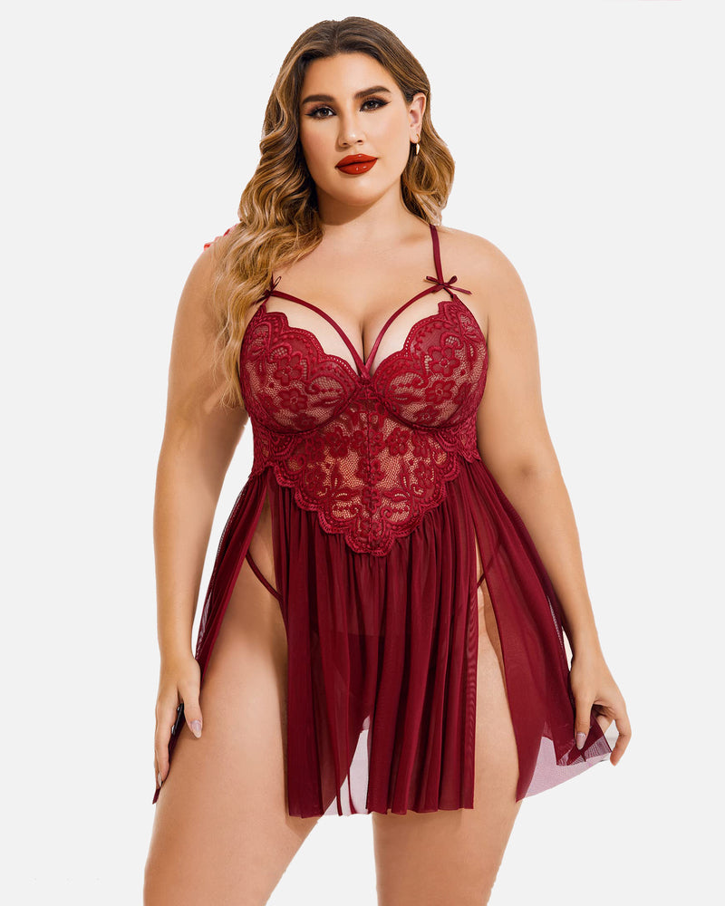 Plus Size V Neck Mesh Side Slit Babydolls-lovelira