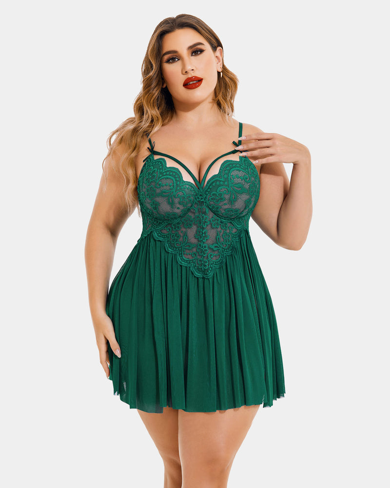 Plus Size V Neck Mesh Side Slit Babydolls-lovelira