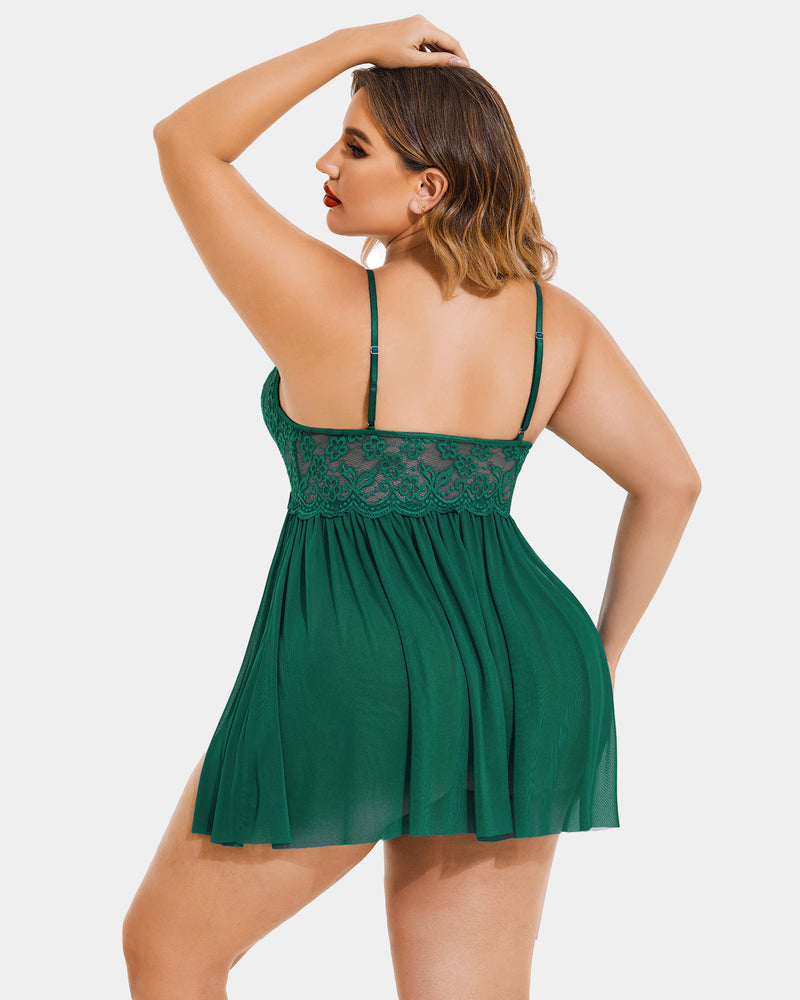 Plus Size V Neck Mesh Side Slit Babydolls-lovelira
