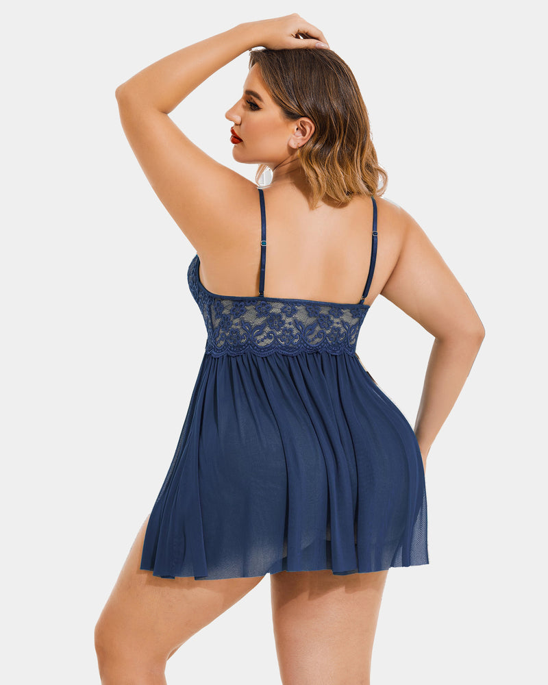Plus Size V Neck Mesh Side Slit Babydolls-lovelira