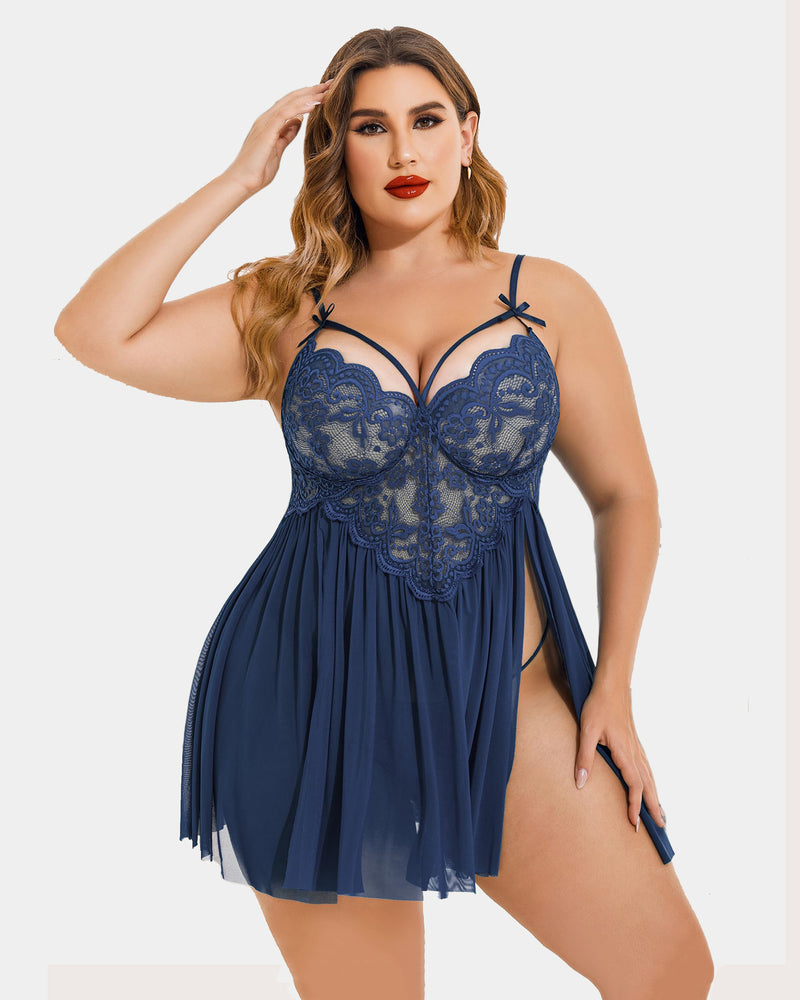 Plus Size V Neck Mesh Side Slit Babydolls-lovelira