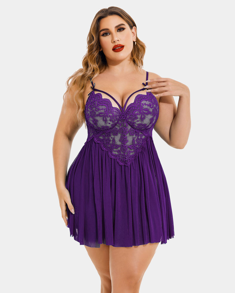 Plus Size V Neck Mesh Side Slit Babydolls-lovelira