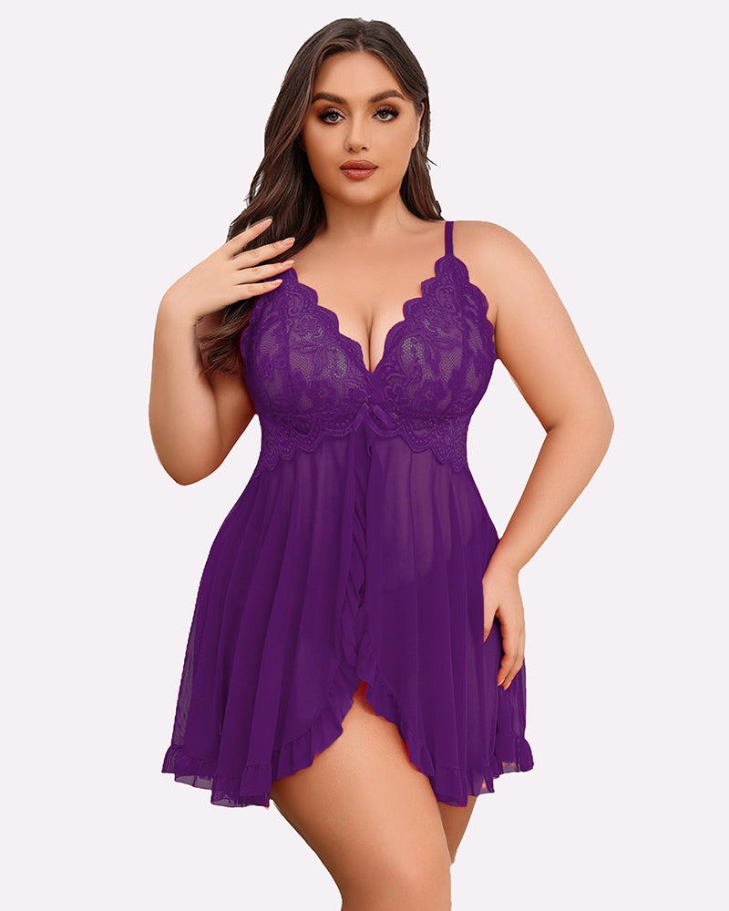 Plus Size Lace Open Front Babydoll-lovelira