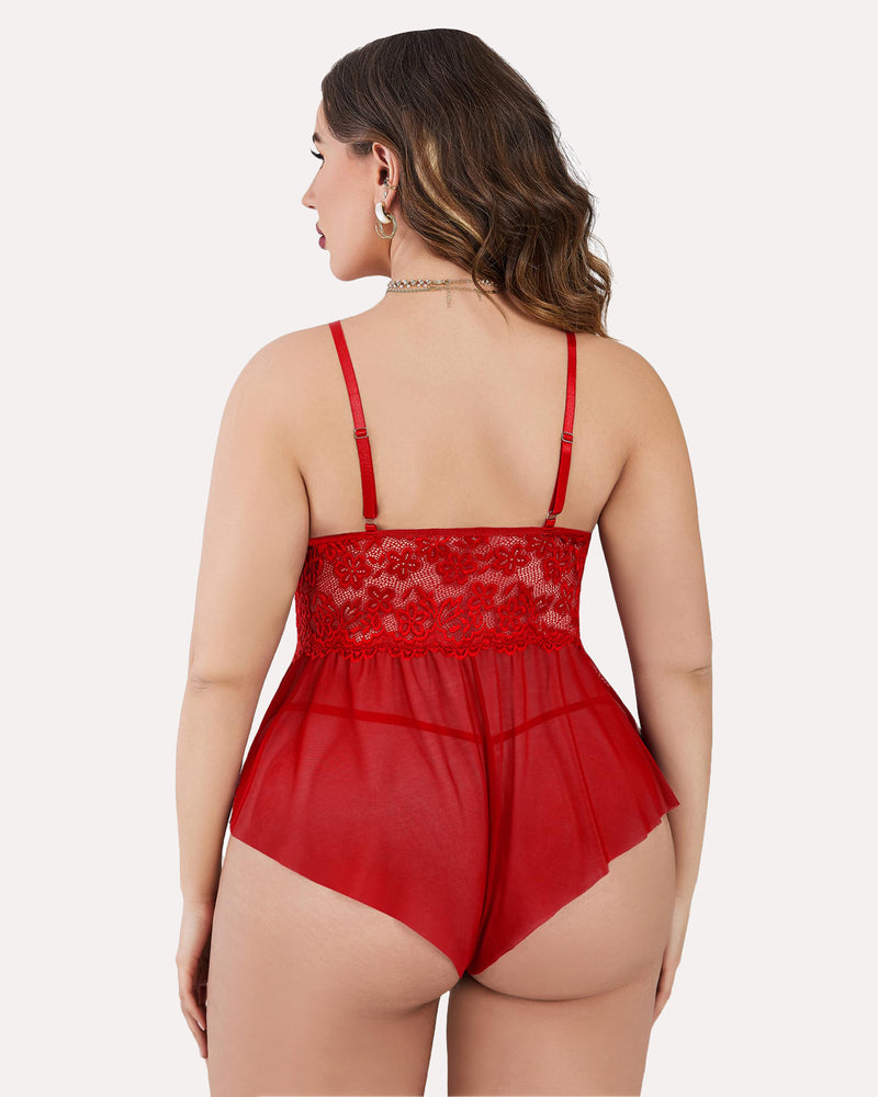 Plus Size Bodysuit Lace Teddy One Piece-lovelira