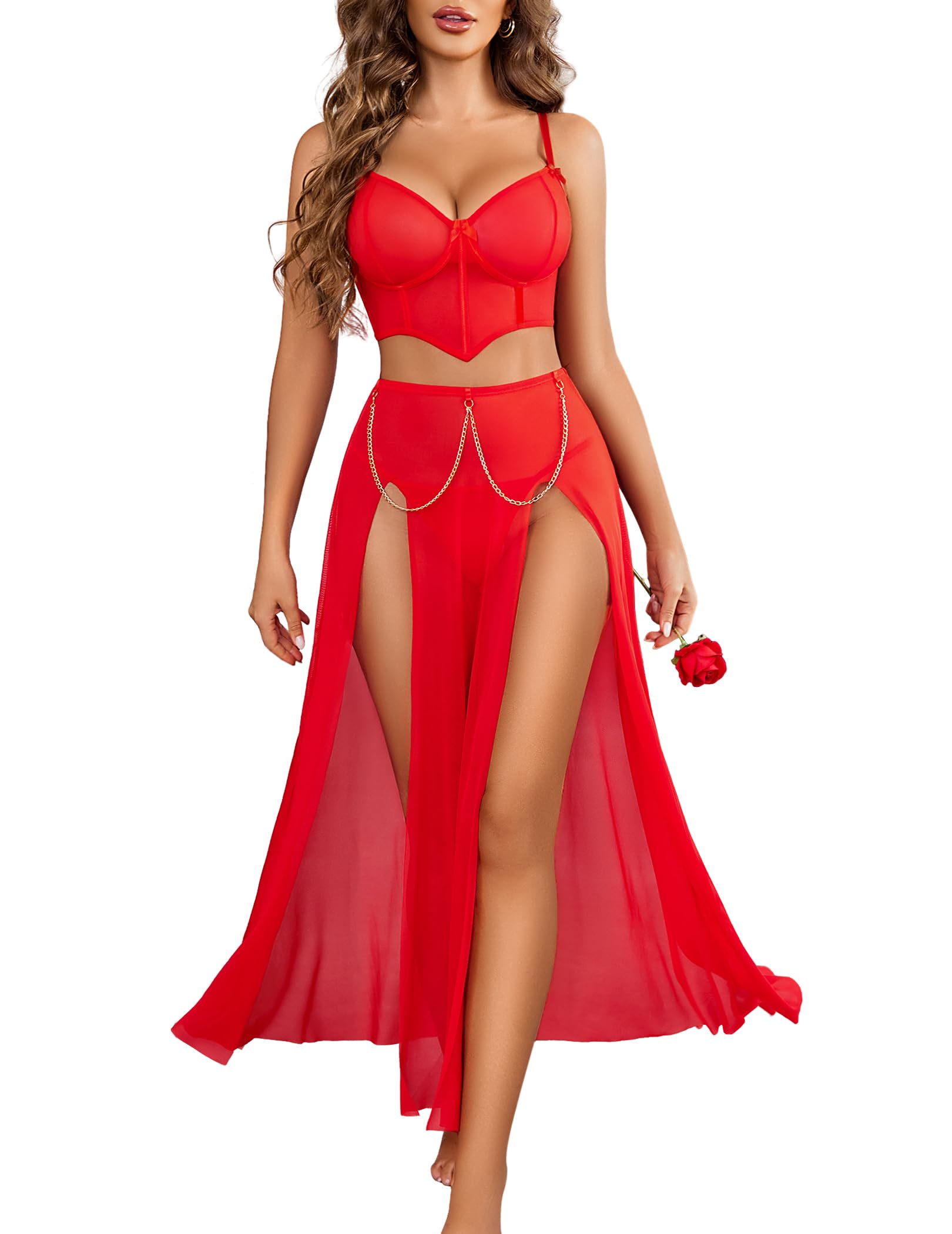 Sheer Embellished Corset Dress Two-Piece  Dress Set
