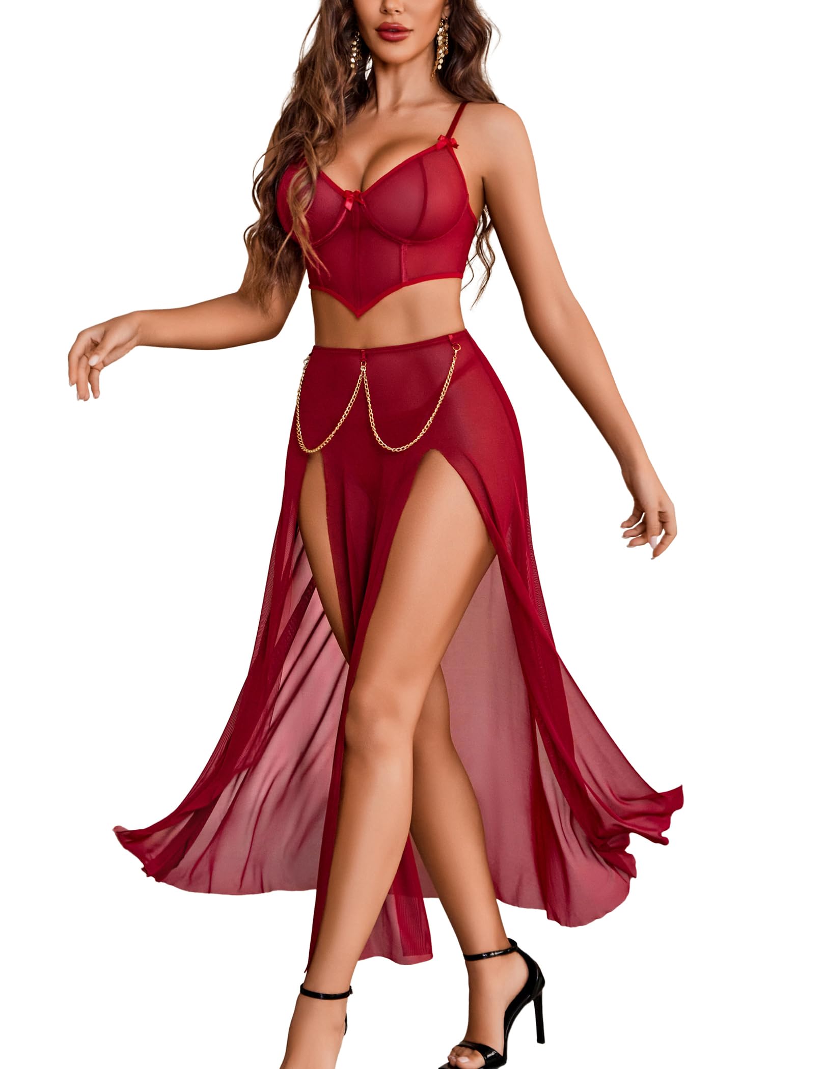 Sheer Embellished Corset Dress Two-Piece  Dress Set