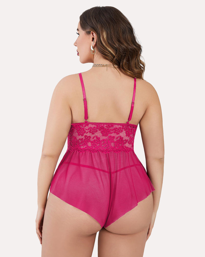 Plus Size Bodysuit Lace Teddy One Piece-lovelira