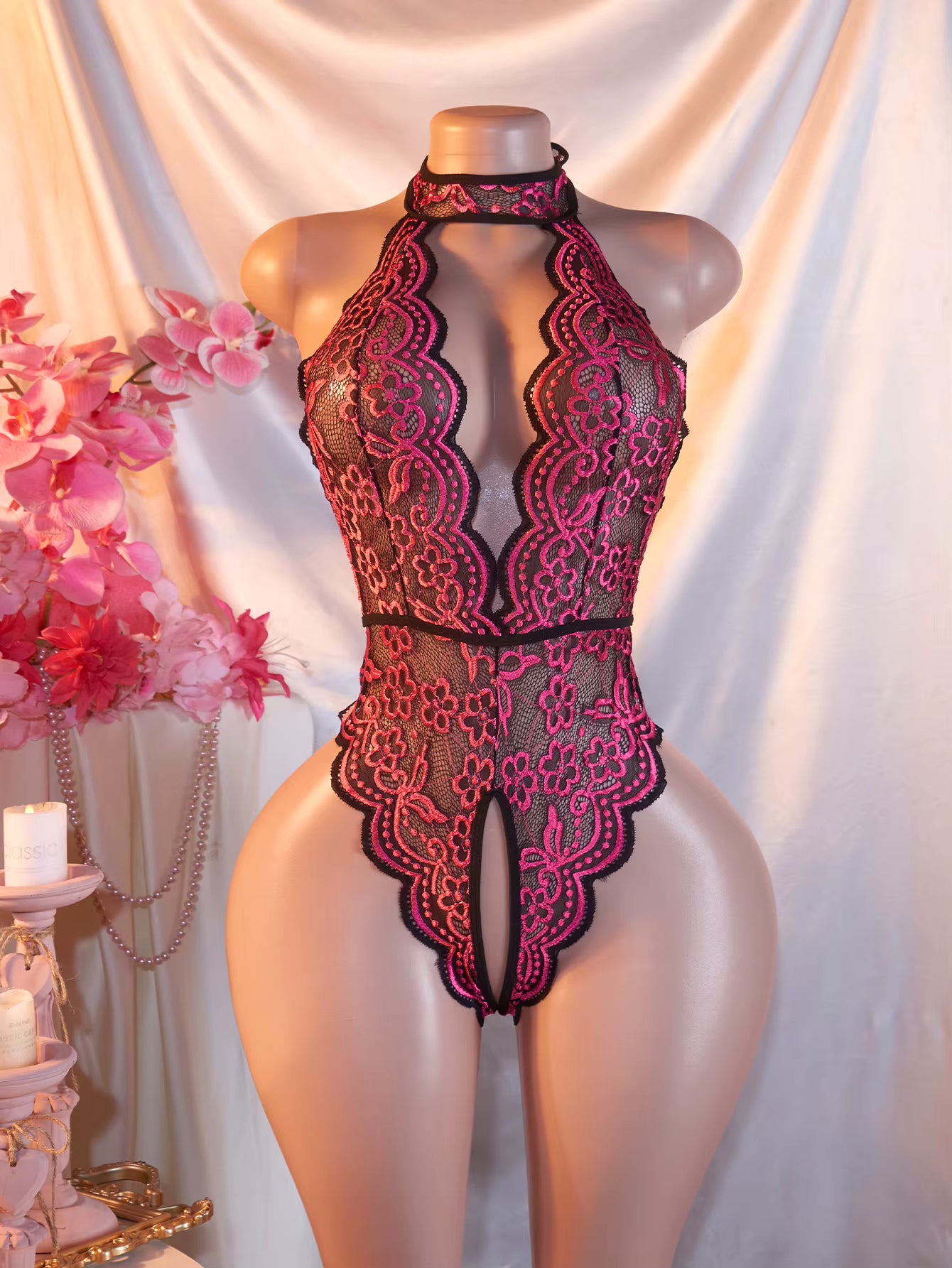 Model LT358Cross Hollow Crotchless Fishnet Bodysuits-lovelira
