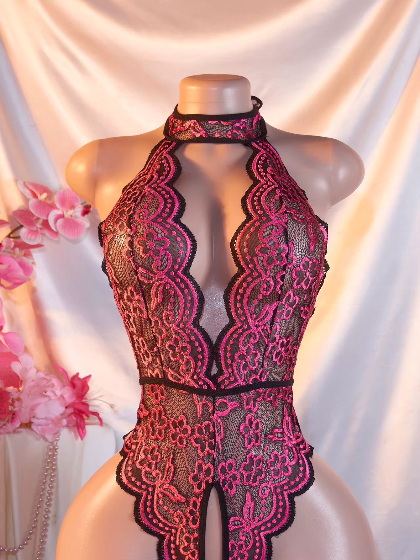 Model LT358Cross Hollow Crotchless Fishnet Bodysuits-lovelira