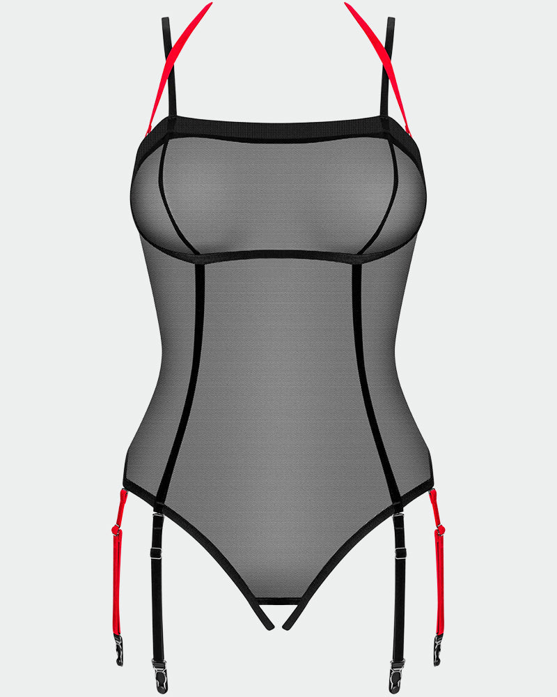 Mesh Tulle Crotchless Teddy-lovelira