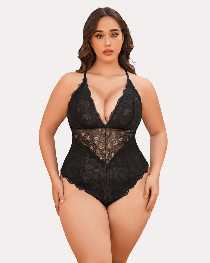 Pius Size Snap Crotch Lace Bodysuit-lovelira