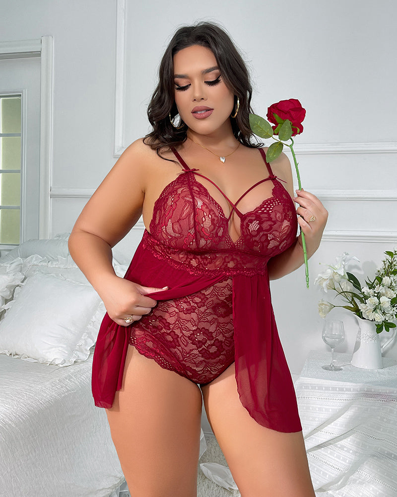 Plus Size Snap Crotch Lace Nighty-lovelira
