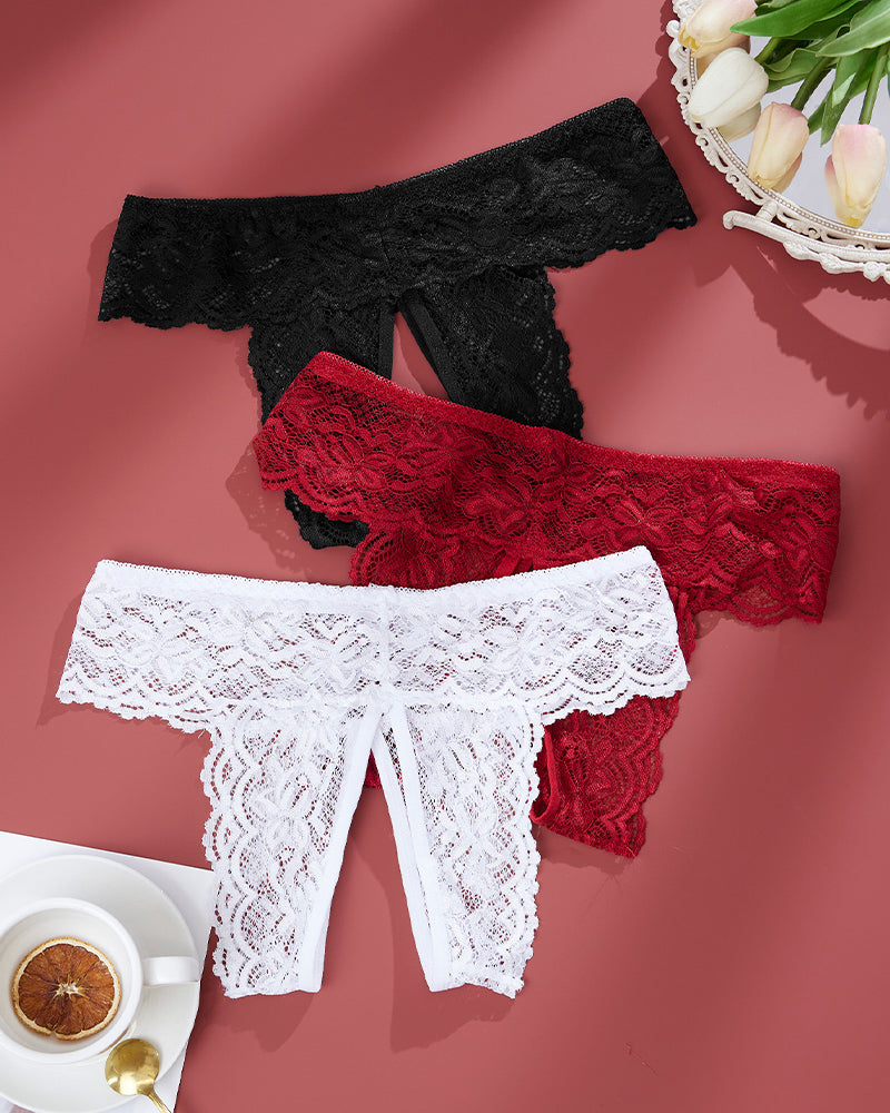 Plus Size Open Crotch Lace Panties-lovelira