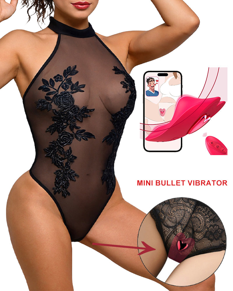 Mesh Sheer Floral Embroidered Bodysuit-lovelira