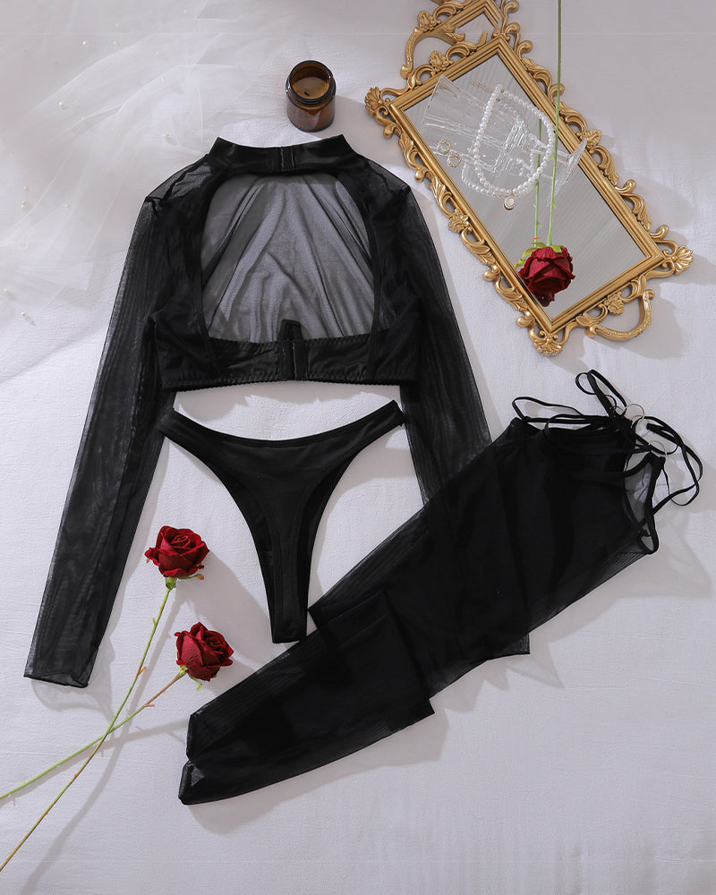 Romantic Mesh Crop Top Sets+Stockings-lovelira