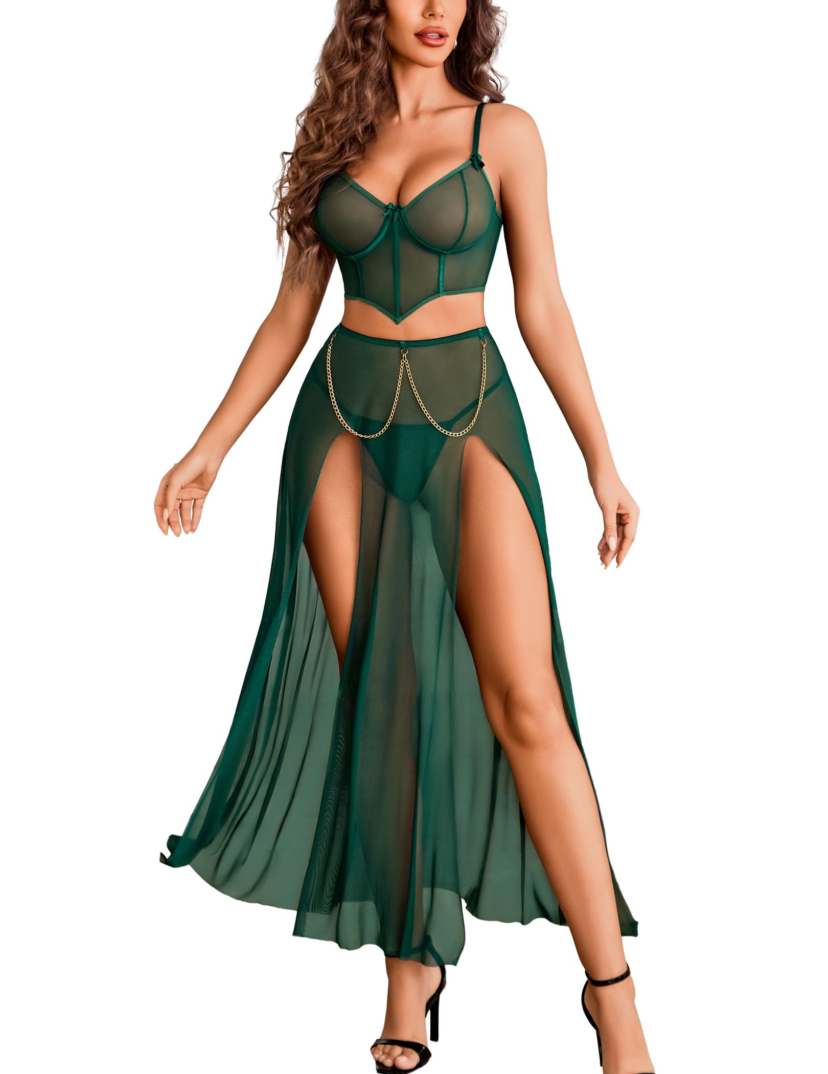 Sheer Embellished Corset Dress Two-Piece  Dress Set