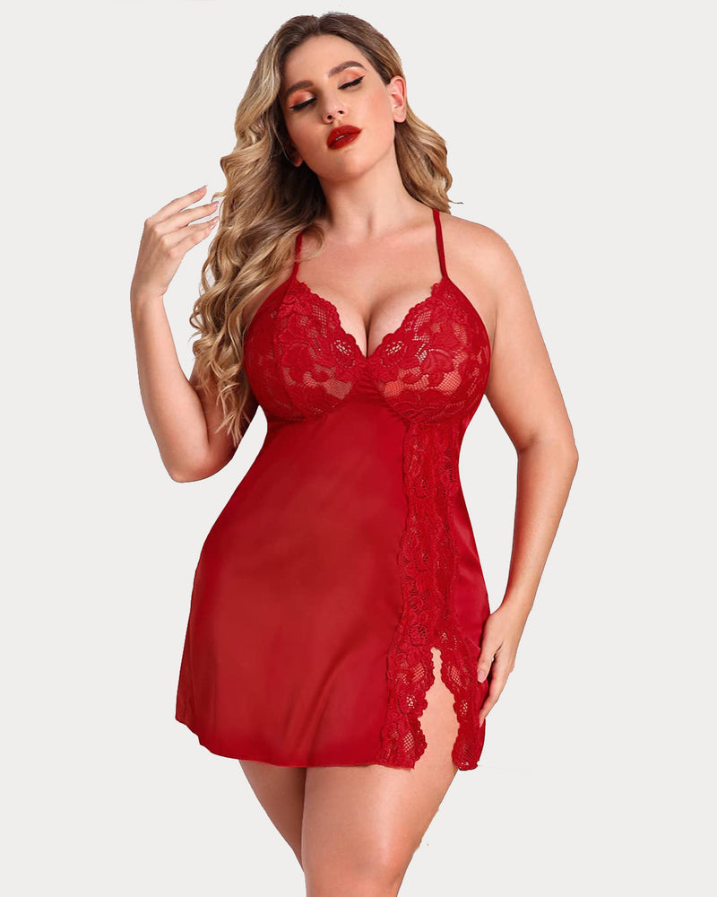Plus Size Christmas Satin Nightgown-lovelira