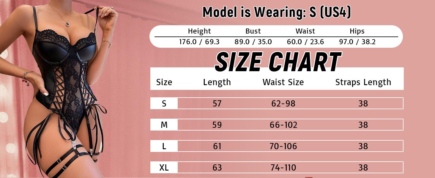 Women's PU Lace Up Hollow Out Underwire Valentine's Day Lingerie Contrast Lace Teddy Bodysuit Nightwear