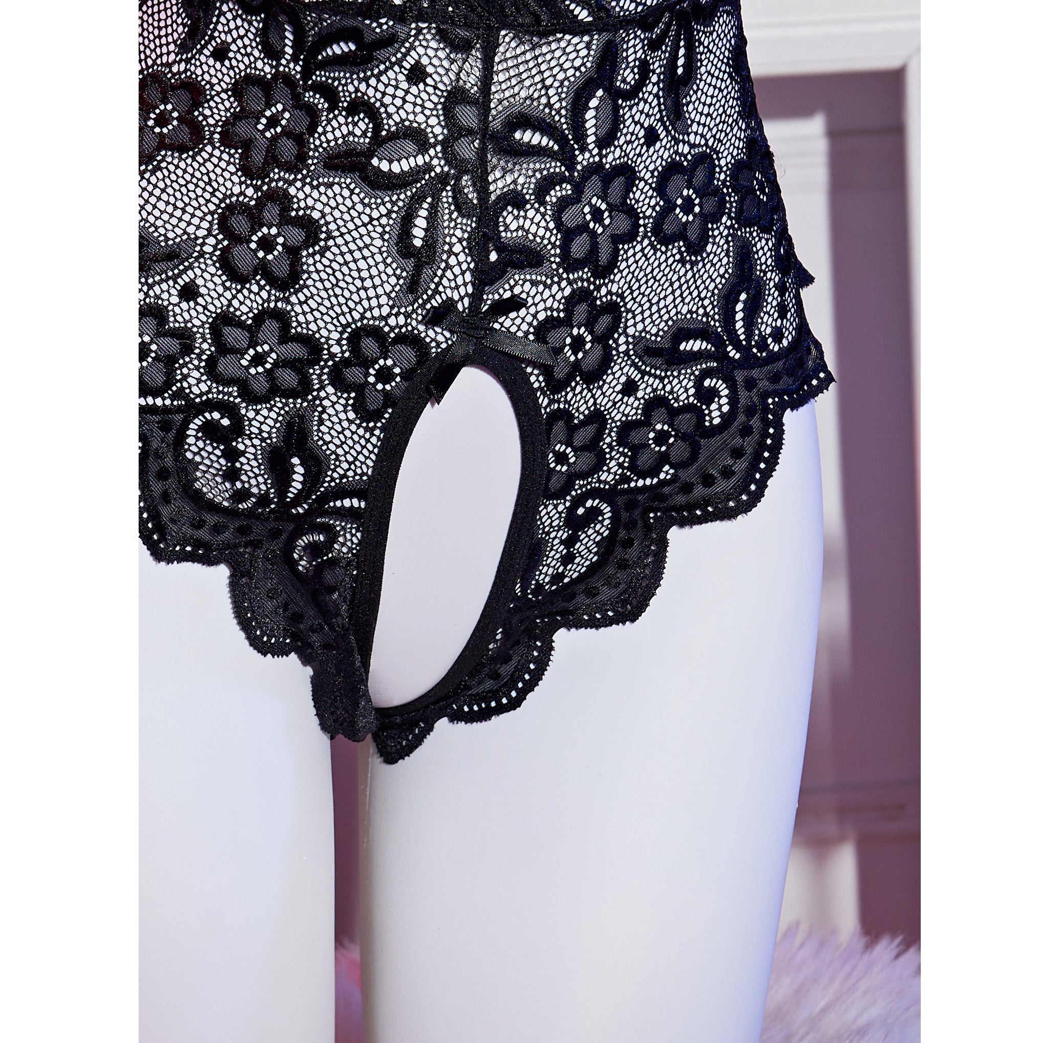 Model LT201Cross Hollow Crotchless Fishnet Bodysuits-lovelira