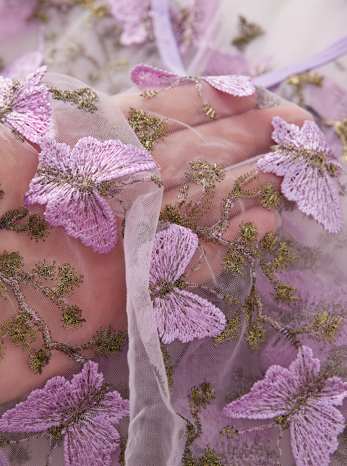 Lavender Muse Butterfly Embroidered Camisole Dress Set