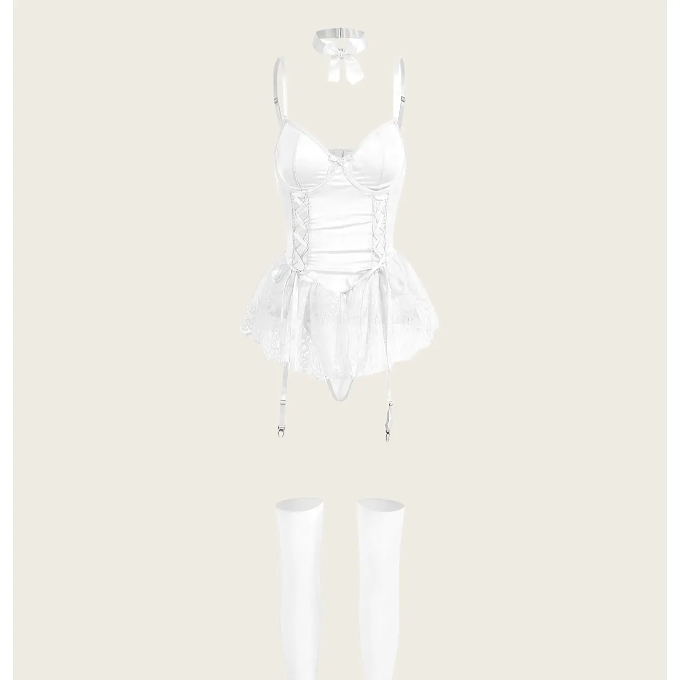 Women's Cute Lace Babydoll Garter Lingerie Dress with Stockings Set Valentine's Day Gift Party Wear Nightwear Comfy-lovelira