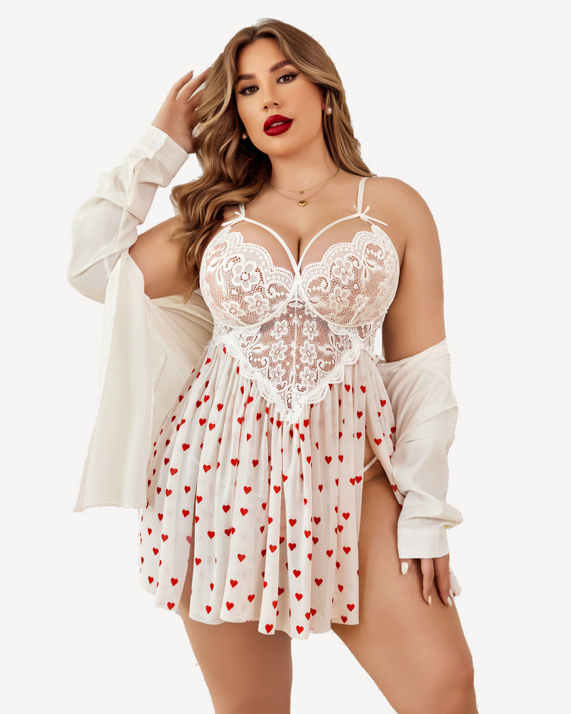 Plus Size Heart Lace Side Slit Nightdress-lovelira