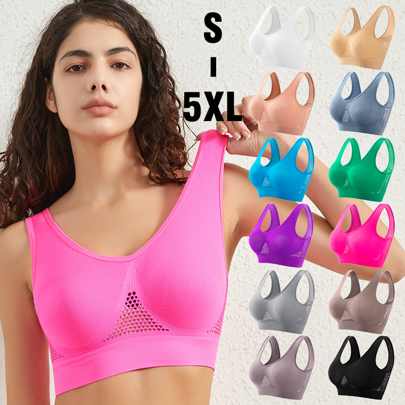 Large size breathable sports bra without underwire