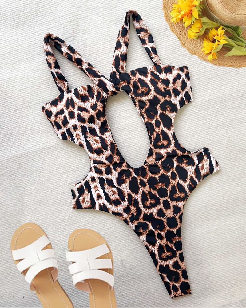 Beach Vacation Sexy Halter Neck Open-back One-piece Swimsuit