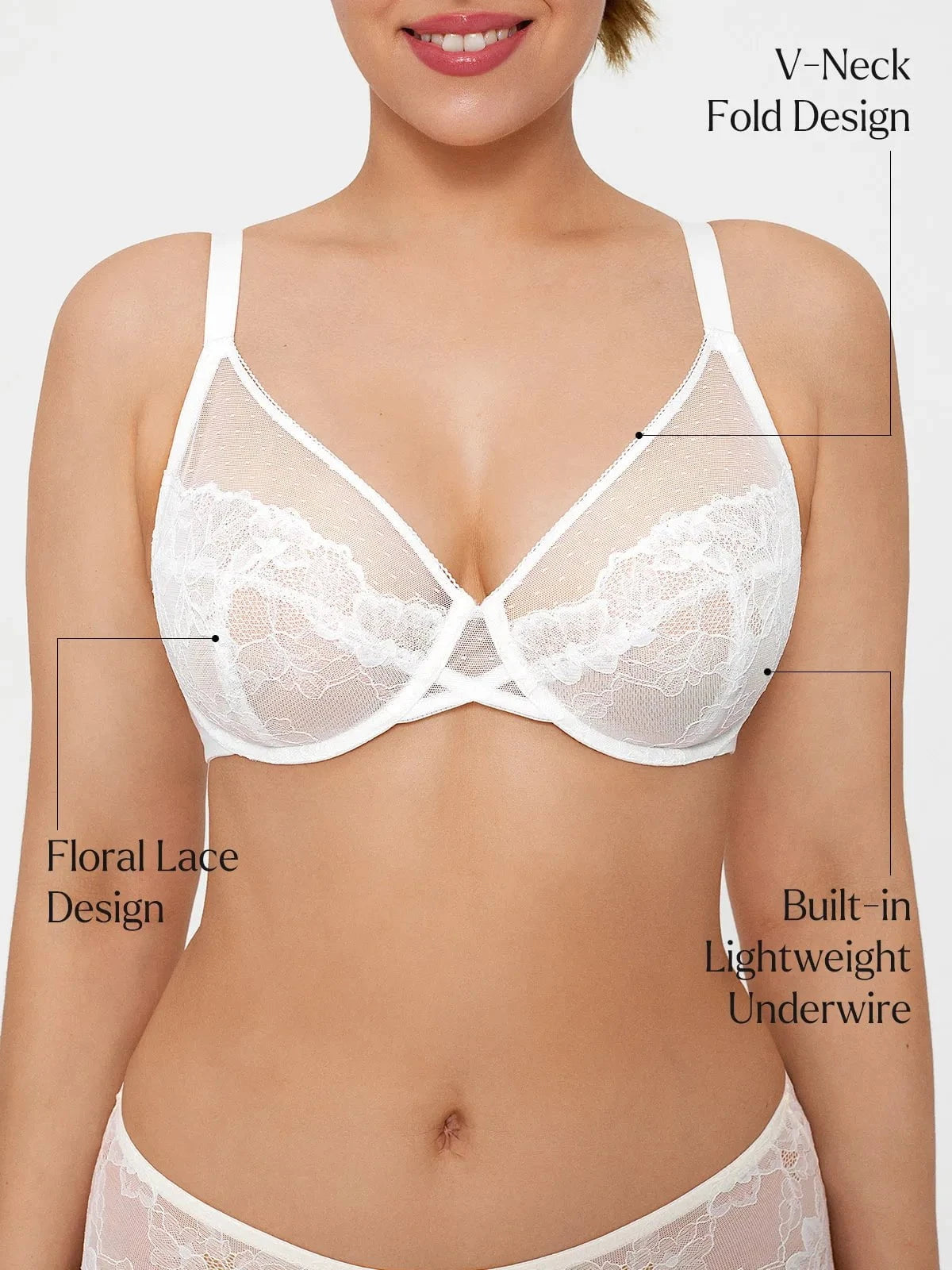 Popilush® Lightweight Underwire Minimizer Lace Mesh Bra